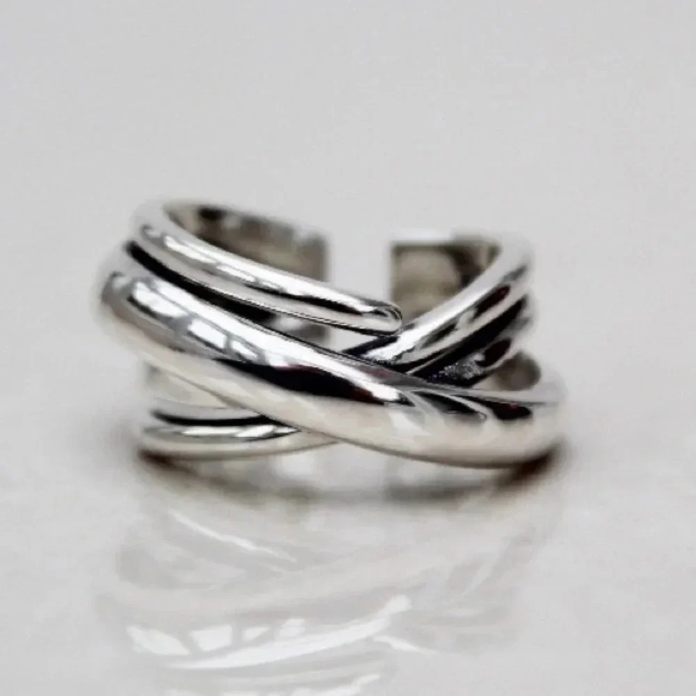 Minimalist Sterling Silver Twisted Ring Adjustable - Picture 1 of 8